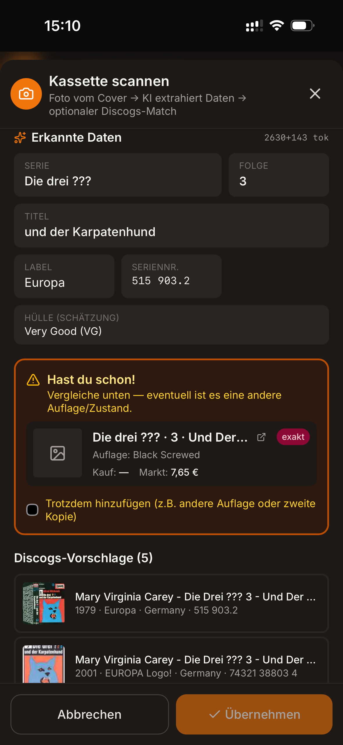 Bandsalat — KI-gestützter Foto-Scan beim Erfassen einer Kassette