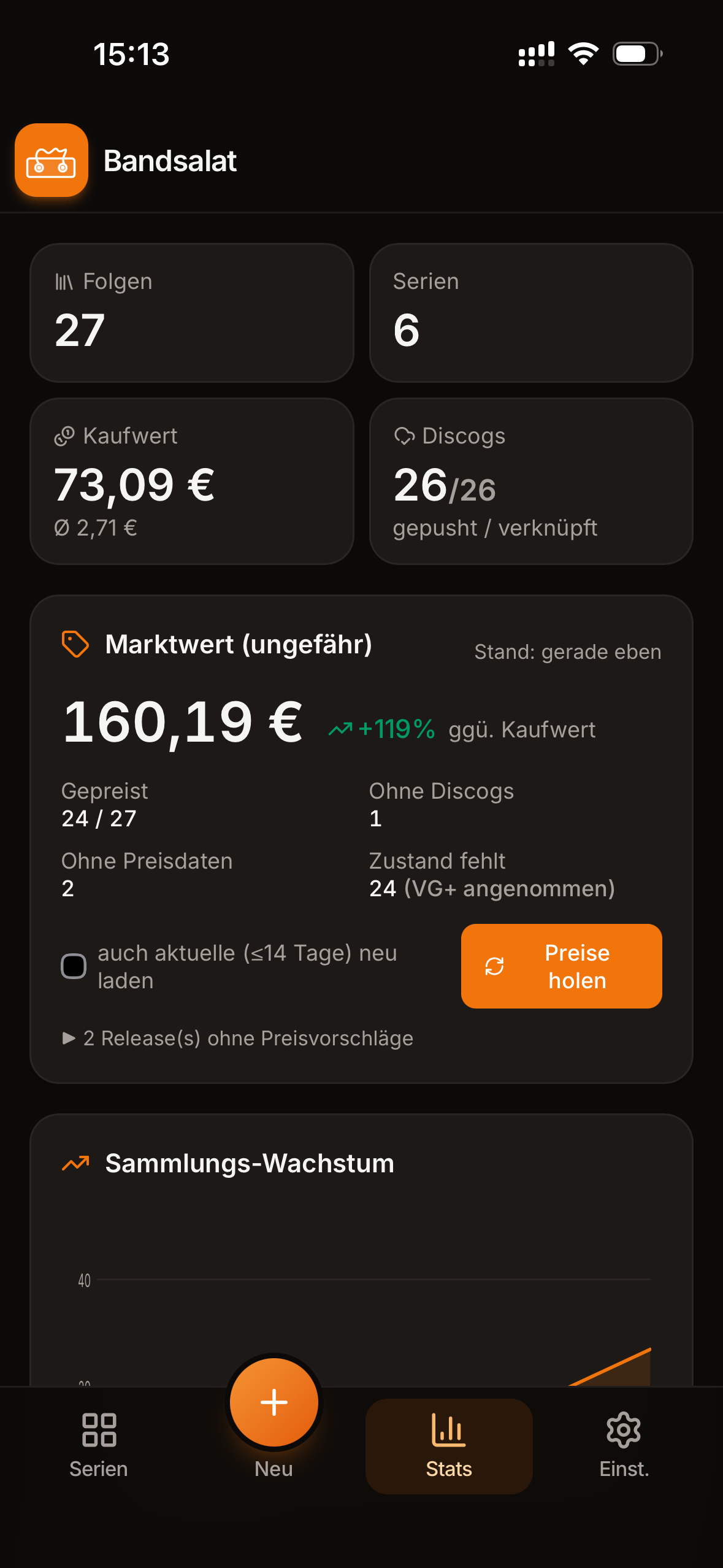 Bandsalat — Statistik-Dashboard mit Marktwert-Berechnung